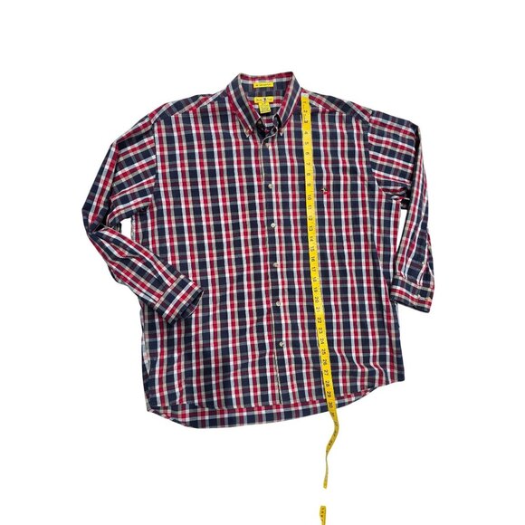 Duck Head Mens Long Sleeve Red Navy Plaid Button-Down Shirt L Wrinkle Resistant - Picture 5 of 6